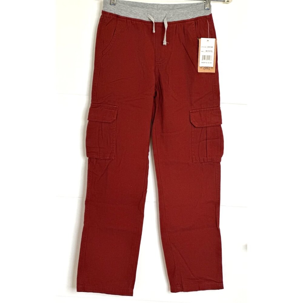 Kids Cargo Casual Pants with Gray Waistband - Red
